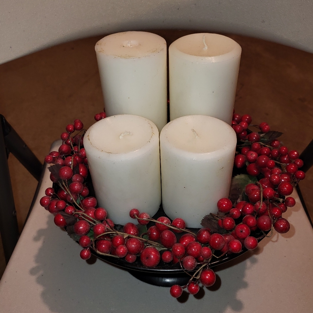Holly Berry Candle Holder Centerpiece